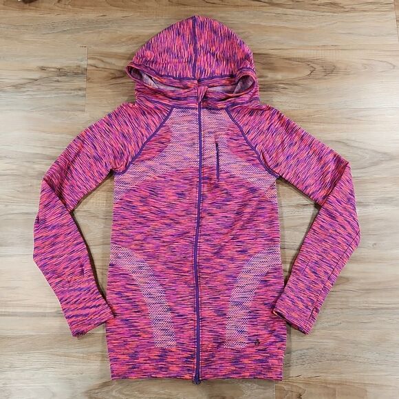 ☔️💜Soho Sport Neon Orange & Purple Zippered Fleece Lined Hoodie Large - Picture 1 of 12
